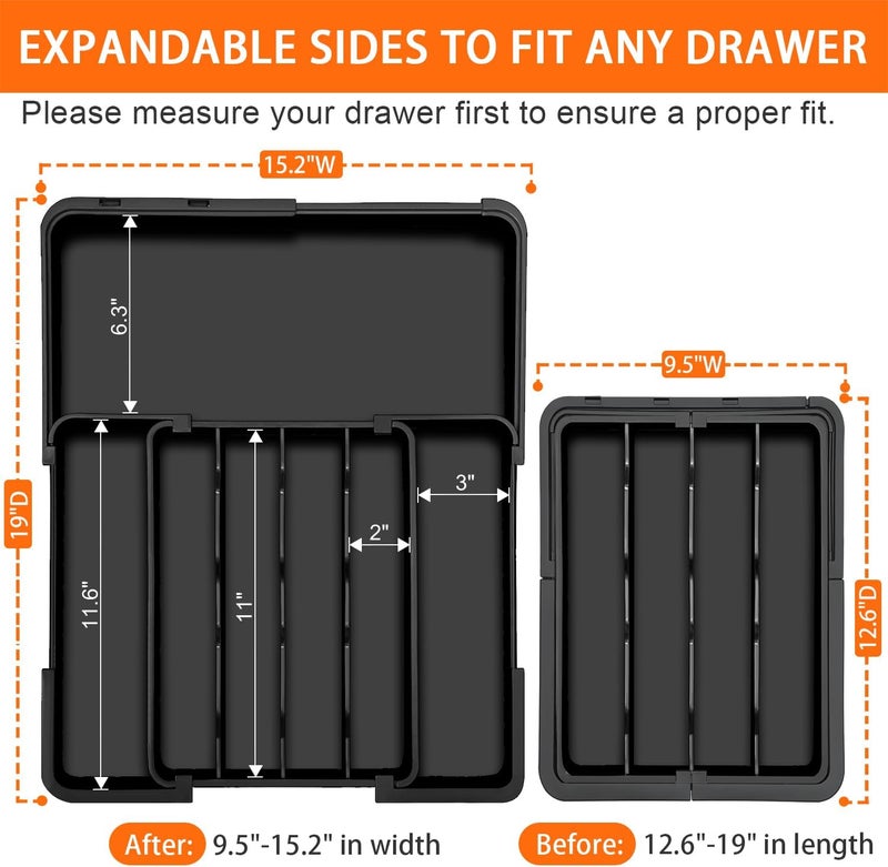 Spaclear Silverware Organizer - Expandable Kitchen Drawer Organizer, Utensil Drawer Organizer, Adjustable Plastic Flatware and Cutlery Holder, Kitchen Organizers Storage for Forks Knives, Black - Image 2